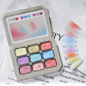 1 Hộp Sơn Móng Tay Makaron 9 Ô Màu Đặc Độ Bão Hòa Cao Dày Dùng Trang Trí Móng Tay UV&LED Tạo Hình 3D Sơn Móng Tay Tự Làm