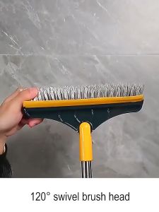Retouch 2 in 1 Floor Scrub Brush 120 Degrees Rotatable Handle Broom Shower Tile Grout Scrubber V-Shaped Corner Brush with Stiff Bristles for Hard to Reach Areas KC77