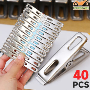 หมุดโลหะสเตนเลสแบนปากไม่ลื่นสำหรับถุงเท้าคลิปเสื้อผ้าเสื้อผ้าทำจากโลหะไม้แขวนเสื้อคลิปหนีบกระดาษ40/20ชิ้น