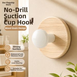 Wall-Mounted No-Drilling Suction Vacuum Hooks Beech Wood