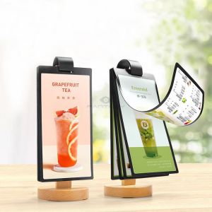 FANTASY T MALL SVIAO A4 A5 100x200mm Solid BeechWood Page Turning Menu Stand Menu Holder with 5 pages 10 sides Loose Leaf Vertical Type Ads Display Stand Table Card Upscale Generous Desktop Menu Rack Advertising Poster Pictures Menu Price Display Board