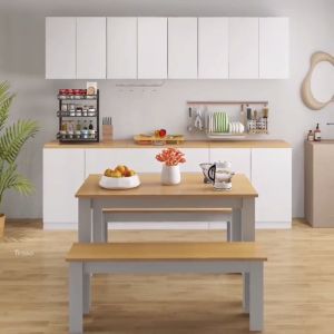 KENZZO New Arrival : Sloten Dining Table with 2 benches / Contemporary Simple Rectangular/ set meja makan/ dining set