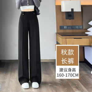 plus Size Womens Suit Wide Leg Pants Fleece Lined Semi Elastic Waist Casual Straight Cut Floor Length West Pants