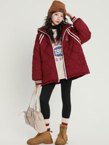 Trendy Thickened Cotton Jacket for Girls Big Kids Winter Warm Windproof Lightweight Zipper Closure Hat Included Cotton Padded