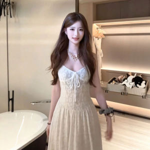 CHANGTONG | Elegant Fairy Long Dress V-Neck Strap Beach Wear