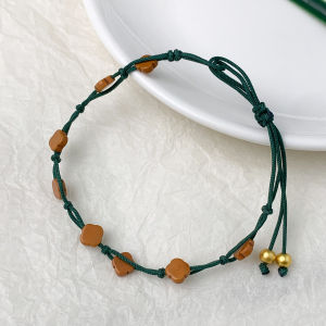 Original Design Handmade Olive Seed Four Leaf Clover Rope Bracelet Simple Style for Girls Artistic Woven Bracelet Jewelry