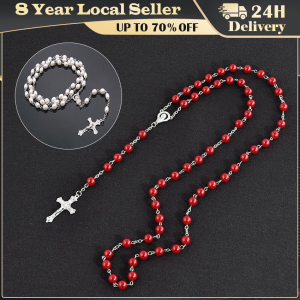 Handmade Necklace Ladies Imitation Vintage Style Pearl Rosary Beads With Cross Pendant Jewelry
