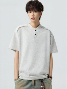 Wood soon | Henley Collar Street Fashion Loose T-Shirt
