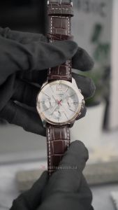 Jam Tangan Pria Casio Chronograph MTP-1374L-7A Gold Bezel Silver Dial Brown Leather Band