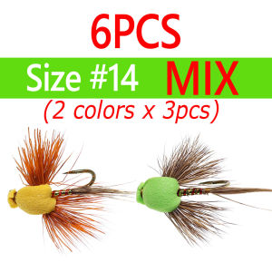 Bimoo 6PCS #12 #14 Natural Deer Hair Foam Dry Flies Artificial Pheasant Tail Floating Insect Bait Trout Bass Fishing Fly Lures