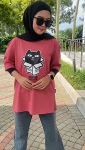 Kaos Arzheina Oversize Katun Grafis Tangan Pendek Warna Cerah - Ukuran M-XXL