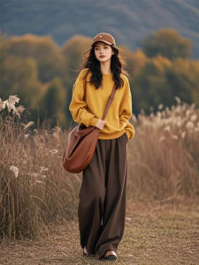 Casual Loose Sweatshirt Wide Leg Pants Two Piece Set New 2025 Womens Korean Style High Waist Comfortable Autumn Fashion