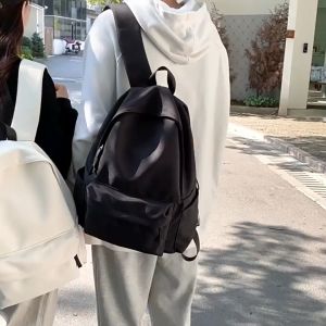 Solid color thick canvas backpack female male high school students campus backpack large capacity leisure travel backpack