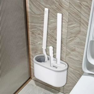 3 In 1 Silicone Toilet Brush Set Wall Mounted Bathroom  Cleaning Kit With Holder Multi  Functional Home Accessories Toilet Brush