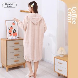 Winter Warm Thick Hooded Long Sleeves Bathrobe