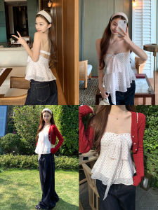 Youthful New Design Polka Dot Short Vest Off-Shoulder Backless Bustier White