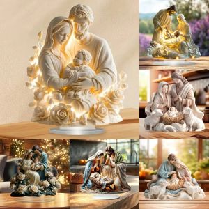 Nativity Scene Statue2D Flat Jesus & Maria Acrylic FigurineHomeCaferoomStudioTable Ornament Christian Religion Decor