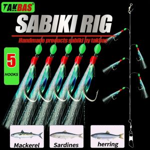 TAKBAS Sabiki Fish Hook 1/2/4/6 Pack White High Carbon Steel with Glow-in-the-Dark Treble Hooks for Salmon Mackerel