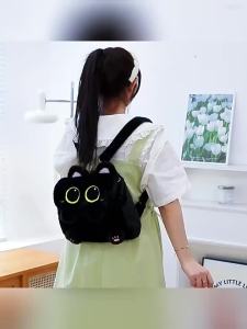 Others | Black Cat Plush Backpack for Girls Cute Kitten Design Large Capacity Lightweight School Bag for Students Travel Daily Use