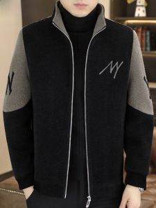 HENGYUANXIANG | Hengyuanxiang Mens Woolen Jacket Autumn Winter Thickened Stand Collar Gold Mink Velvet Casual Fashionable Youth Urban Style