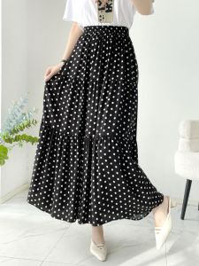 High Waist A-Line Long Skirt Womens Summer New Style Cotton Silk Half Body Skirt Slimming Versatile Draped Floral Print Skirt