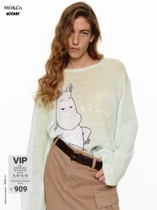 MO&Co. | Lightweight Hand-Embroidered Cotton Linen Long Sleeve Knitwear