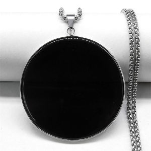 Lớn Màu Đen Obsidian Mặt Dây Chuyền Vòng Cổ Cho Nam Thép Không Gỉ Đá Tự Nhiên May Mắn Thời Trang Dây Chuyền Trang Sức Colar Feminino