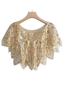 Shiny Sequin Cloud Shoulder Short Outerwear Summer Womens Top Net Sun Protection Light Thin Hanfu Style Dress Cover up