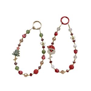 Cute Christmas Full Diamond Alloy Phone Case Decoration Santa Claus Tree Phone Keychain Light Luxury Crystal Hanging Rope