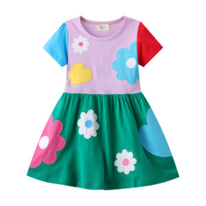Cotton Unicorn Dog Short Sleeve Dress for Toddlers And Preschool Girls Jumping Meters Brand A-Line Skirt Summer Dress