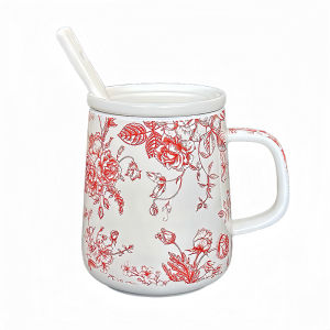 High-End Ceramic Mugs with Lids Birthday Gift for Women New Marriage Souvenir Home Use Drinking Cup Hand-Painted Illustration