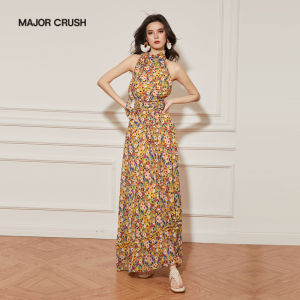 French Floral Island Holiday Retro Neckline Dress
