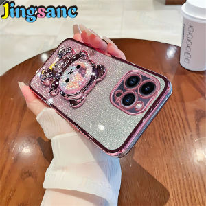 Jingsanc Casing For VIVO V30e 5G Transparent Plating Gradient Glitter Phone Case Bear Bracket Soft Back Cover A49-3
