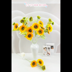 Cành Hướng Dương 3 Bông Dài Giống Thật Trang Trí Nhà Cửa Hàng Văn Phòng Sự Kiện. Hoa Lụa Decor