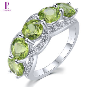Lohaspie Jewelry Genuine 4.88 Carats Solid Sterling Silver 925 Ring Original Natural Peridot Ring Round Cut Gemstone Peridot Gemstone Ring Peridot Birthstone Ring For Women Jewelry