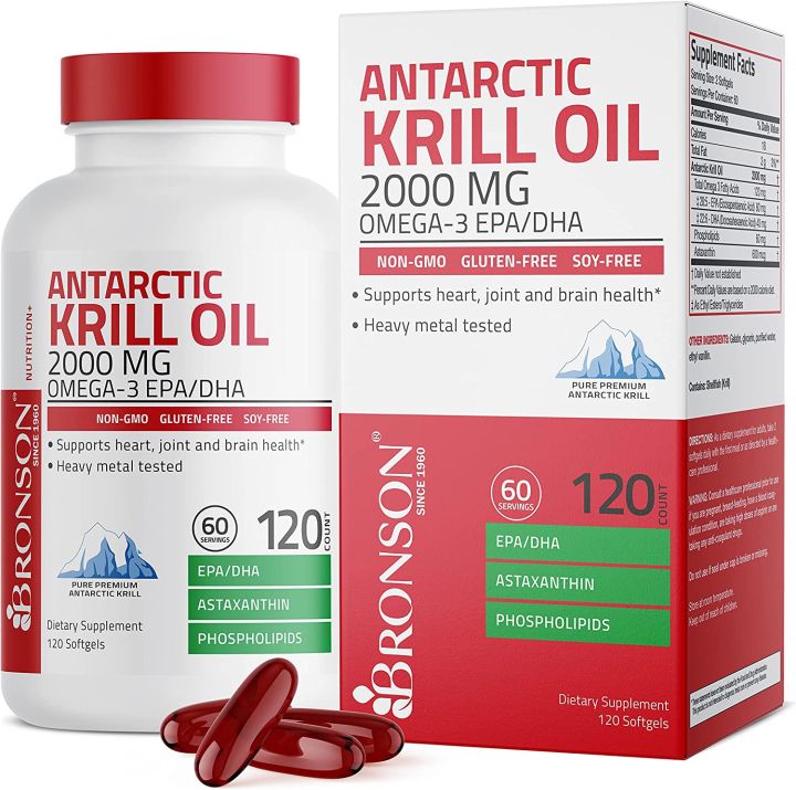 Bronson Antarctic Krill Oil 2000 mg with Omega3s EPA, DHA, Astaxanthin