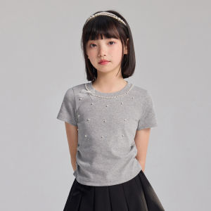 iplant | Butterfly Bow Pearl Fitted Waist T-Shirt for Young Girls