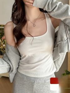 miiow | Womens Sleeveless Strap Vest Square Collar Base Layer Shirt Cat Person Threaded Design Suitable For All Seasons Thin Material