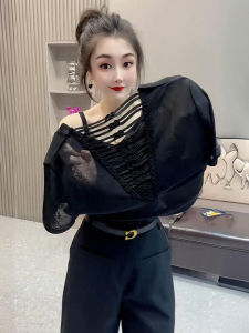 Áo Thun Tay Ngắn Mỏng Mùa Hè Cổ Chữ V Bằng Lụa Băng Thiết Kế Lưới Hở Lưng Thời Trang Đường Phố Thường Ngày Cho Nữ