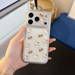 Sanrio | Transparent Glitter Powder 3D Bow Sanrio Hello Kitty Case For iphone 16 15 14 17 Pro Max Shockproof Protective Back Phone Cover