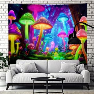 VIKAMA Blacklight Psychedelic Rừng Nấm Tấm Thảm Neon Thẩm Mỹ Treo Tường Cho Đảng Trang Trí Phòng Ký Túc Xá Quà Tặng