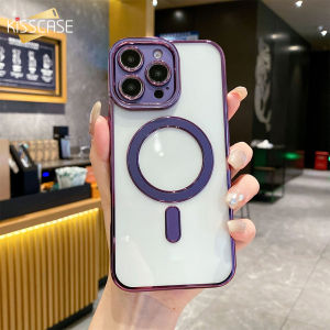KISSCASE Plating Lens Protection Clear Phone Case For iphone 16 15 14 13 12 11 Pro Max Plus Magsafe Wireless Charging Transparent Soft TPU Anti-fall Shockproof Back Cover For iphone 16 15 14 13 12 11