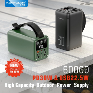 60000mAh Power Bank with LED Light | PD30W Fast Charging USB-C Portable Charger | 7 Output Outdoor Power Bank for Phone Laptop Camping