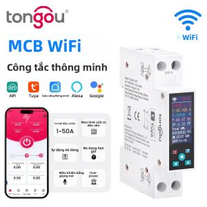 Cầu Dao Thông Minh WiFi Tuya 1P 50A Tích Hợp Đồng Hồ Đo Năng Lượng LCD Hẹn Giờ Điều Khiển Từ Xa Qua Ứng Dụng Smart Life