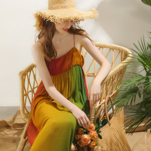 Miccbeirn | Miccbeirn Silk Chiffon Maxi Beach Vacation Style High Waist Colorful Bohemian Long Strapless Gown Summer Season Floral Pattern