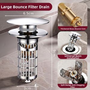 TAOSHI | Spring Operated Water Plug General Use Hair Filtering Clog Prevention