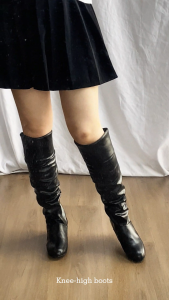 Falimottype)Size36-43 womens autumn and winter flat bottomed boots with raised PU leather face and round toe cover for slimming effect