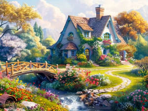 Huacan DIY Diamond Painting House Garden Diamond Mosaic Landscape Complete Kit Decorative Paintings
