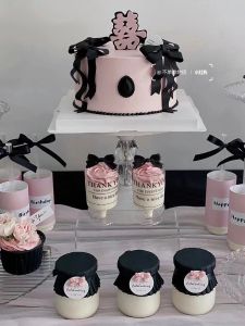 Romantic Black Wedding Cake Toppers Push Pop Stickers Baking Plugins Engagement Party Dessert Table Decor Luxury Minimalist