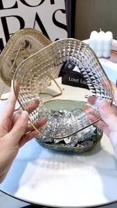 Đĩa nhựa đựng trái cây giả pha lê PET khay đựng thức ăn viền vàng trong suốt